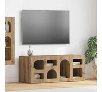 YunCangg Meuble TV, en chêne artisanal, 100 x 35 x 40 cm, matériau du bois, console multimédia avec 7 étagères, meuble TV pour salon, chambre à coucher