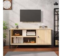 YunCangg Meuble TV en chêne Sonoma - 100 x 40 x 45 cm - Matériau bois avec espace de rangement - Pieds en métal - Pour salon, chambre à coucher - Rangement multimédia - Design robuste