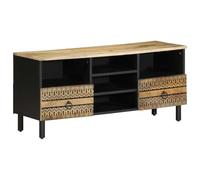 YunCangg Meuble TV noir brut en bois de manguier 100 x 33,5 x 46 cm avec 2 tiroirs et étagère Rangement multimédias Buffet HiFi Rack Salon de rangement Home Cinéma Gaming