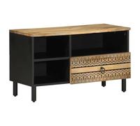 YunCangg Meuble TV noir en bois de manguier brut 80 x 33,5 x 46 cm avec tiroir et compartiment de rangement multimédias, buffet pour salon, home cinéma, gaming, rack hi-fi avec espace de rangement et