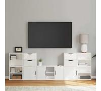 YunCangg ODDA 5 pièces Meuble TV blanc en pin massif 79 x 24 x 40 cm Meuble TV avec espace de rangement pour salon, chambre à coucher, centre multimédia, facile d'entretien