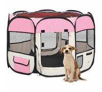 YunCangg Parc pliable pour chiot avec sac de transport, rose, 90 x 90 x 58 cm, cadre en acier robuste, avec porte, toit, poches latérales, respirant pour promenade du chien, enclos libre, protection