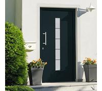 YunCangg Porte d'entrée anthracite en aluminium et PVC 110 x 210 cm, porte d'entrée avec serrure de sécurité à 5 compartiments, vitrage isolant, seuil en aluminium, protection anti-effraction et