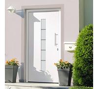YunCangg Porte d'entrée en aluminium et PVC blanc, 100 x 200 cm, porte d'entrée avec serrure de sécurité à 5 compartiments, vitrage de protection thermique ISO, seuil en aluminium, joint et kit de