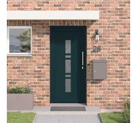 YunCangg Porte d'entrée en PVC anthracite 108 x 208 cm avec inserts en verre, porte d'entrée avec poignée, charnières et accessoires, pour intérieur et extérieur, moderne pour entrée de maison et