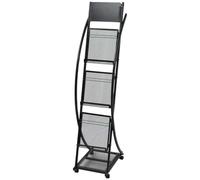 YunCangg Porte-revues noir 40 x 32 x 131 cm avec 3 étagères A4, mobile avec roulettes pivotantes, porte-prospectus pour bureau, salon, salle d'attente, cabinet, entrée