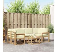 YunCangg Salon de canapé d'extérieur 7 pièces blanc crème en bois d'acacia massif avec coussins, modulaire, pour jardin, terrasse, balcon, salon flexible pour se détendre et se réunir convivial