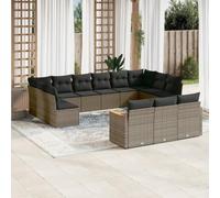 YunCangg Salon de jardin 13 pièces en polyrotin gris avec coussin résistant aux intempéries pour terrasse, balcon et jardin avec espace de rangement modulaire pour extérieur, véranda et jardin d'hiver