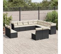 YunCangg Salon de jardin 13 pièces en polyrotin noir avec coussins, 3 canapés d'angle, 10 canapés centraux, espace de rangement, sacs imperméables, housses amovibles, résistant aux intempéries, pour