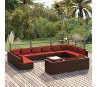 YunCangg Salon de jardin 14 pièces en polyrotin marron avec coussins, tressé en polyrotin résistant aux intempéries, salon modulaire pour terrasse, balcon, véranda, avec table, canapé, fauteuil pour