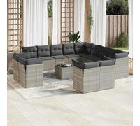 YunCangg Salon de jardin 14 pièces gris clair avec coussins en polyrotin résistant aux intempéries pour terrasse, balcon et jardin d'hiver avec table et salon de jardin pour l'extérieur et véranda