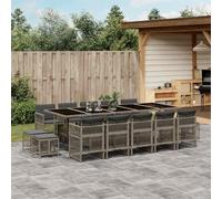 YunCangg Salon de jardin 15 pièces gris avec coussins en rotin synthétique pour terrasse, balcon, résistant aux intempéries, pliable, peu encombrant, avec table, chaise, tabouret, ensemble d'extérieur