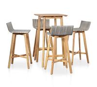 YunCangg Salon de jardin 5 pièces en bois d'acacia massif avec rotin synthétique pour terrasse, balcon, extérieur, résistant aux intempéries, avec table et 4 chaises pour véranda, jardin d'hiver