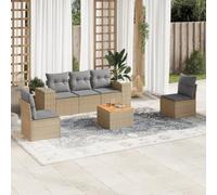 YunCangg Salon de jardin 6 pièces en polyrotin avec coussins beige, 3 canapés centraux, 2 canapés avec accoudoirs, table de jardin en bois d'acacia, résistant aux intempéries, pour terrasse, balcon