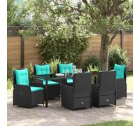 YunCangg Salon de jardin 7 pièces avec coussins noirs en polyrotin résistant aux intempéries pour terrasse, balcon et extérieur avec table, chaises et dossiers réglables