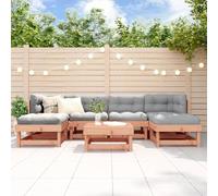 YunCangg Salon de jardin 7 pièces en bois massif Douglas résistant aux intempéries avec 2 canapés d'angle, 2 canapés centraux, 3 tabourets, peu encombrant, pour terrasse, balcon, détente en plein air