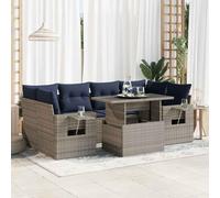 YunCangg Salon de jardin 7 pièces en polyrotin gris avec coussin modulaire résistant aux intempéries pour terrasse, balcon, extérieur, salon, salle à manger avec espace de rangement, pliable pour
