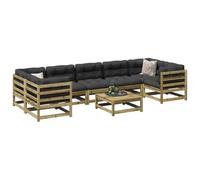 YunCangg Salon de jardin 8 pièces en bois de pin imprégné sous pression, 4 canapés d'angle, 3 canapés centraux, 1 tabouret, meubles de jardin résistants aux intempéries pour terrasse, balcon, véranda