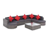 YunCangg Salon de jardin 8 pièces en rotin synthétique gris avec coussins, 2 canapés d'angle, 3 canapés centraux, table basse, 2 tabourets semi-circulaires, meubles d'extérieur résistants aux