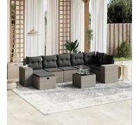 YunCangg Salon de jardin 8 pièces gris clair avec coussins en polyrotin résistant aux intempéries pour terrasse, balcon, véranda avec table et salon pour se détendre et griller