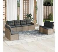 YunCangg Salon de jardin 9 pièces en polyrotin gris avec coussins, résistant aux intempéries, pour terrasse, balcon, table d'extérieur modulaire et salon pour jardin, véranda, jardin d'hiver