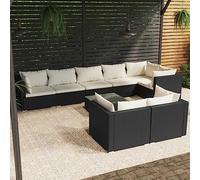YunCangg Salon de jardin 9 pièces en polyrotin noir avec coussins résistants aux intempéries pour terrasse, balcon, avec table, canapé et ensemble de sièges, idéal pour véranda, jardin d'hiver