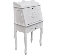 YunCangg Secrétaire en bois de style maison de campagne française laqué blanc, MDF et bois de pin, 60 x 36,4 x 111 cm, avec tiroir et espace de rangement, plan de travail pliable pour bureau et bureau