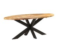 YunCangg Table à manger ovale en bois de manguier brut avec pieds en acier revêtu par pulvérisation - 200 x 100 x 75 cm - Table en bois solide pour salle à manger, cuisine, salon - Moderne et durable