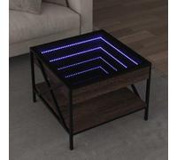 YunCangg Table basse avec LED Infinity aspect chêne marron, 50 x 50 x 38 cm, bois et métal, table de salon avec plateau en verre, table d'appoint avec étagère et espace de rangement pour canapé et