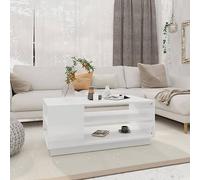 YunCangg Table basse blanche en bois 102 x 55 x 43 cm avec espace de rangement et tiroir, table d'appoint pour canapé et salon, design moderne, construction stable, facile à nettoyer