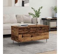 YunCangg Table basse en bois vieilli 90 x 44,5 x 45 cm avec couvercle à charnière, espace de rangement et pieds en métal de style industriel pour salon, salon et bureau
