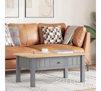 YunCangg Table basse grise en pin massif Panama - 100 x 60 x 43,5 cm - Avec tiroir de rangement - Étagère de rangement - Table d'appoint de salon - Design vintage industriel