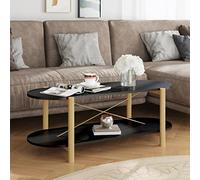 YunCangg Table basse noire en bois massif avec pieds en bois massif 110 x 48 x 40 cm, table d'appoint avec espace de rangement, surface de rangement et construction stable pour salon et bureau