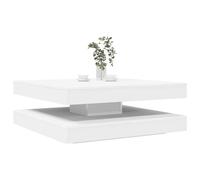 YunCangg Table basse pivotante à 360 degrés - Blanc - En bois - 90 x 90 x 34,5 cm - Avec espace de rangement et étagère - Table d'appoint moderne pour canapé, salon, bureau