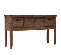 YunCangg Table console en bois de sapin massif avec 2 tiroirs et espace de rangement, 131 x 35,5 x 75 cm, marron, pour salon, couloir, bureau, table de rangement avec design vintage et dessus robuste
