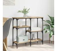 YunCangg Table console en chêne Artisan 80 x 29 x 75 cm avec cadre en métal et 3 étagères, table d'appoint avec espace de rangement pour salon, chambre à coucher, couloir, bureau et balcon