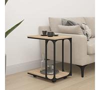 YunCangg Table d'appoint avec roulettes en chêne Sonoma 50 x 35 x 55,5 cm en forme de C avec espace de rangement et étagère Table basse pratique pour salon, chambre à coucher, bureau et balcon