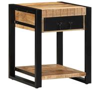 YunCangg Table d'appoint en bois massif brut de mangue, 40 x 40 x 50 cm, avec tiroir et étagère, table basse polyvalente et table de chevet pour salon, chambre à coucher, couloir, bureau et balcon