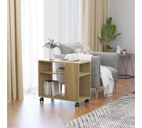 YunCangg Table d'appoint en chêne Sonoma - 70 x 35 x 55 cm - Avec espace de rangement et étagère - Table basse avec 2 niveaux et roues - Pour salon, chambre à coucher, bureau, couloir et balcon