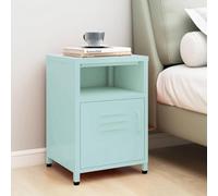 YunCangg Table de chevet vert menthe en acier 35 x 35 x 51 cm avec étagère et porte, petite table d'appoint pour chambre à coucher, table de chevet stable avec niveleurs et support mural, table de