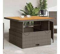 YunCangg Table de jardin grise 110 x 110 x 71 cm en polyrotin avec plateau en bois d'acacia, réglable, robuste, résistante aux intempéries, pour terrasse, balcon, jardin, extérieur, repas et barbecue