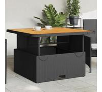 YunCangg Table de jardin noire 110 x 110 x 71 cm en polyrotin avec plateau en bois d'acacia, réglable, robuste, résistante aux intempéries, pour balcon, terrasse, jardin d'hiver, extérieur, repas et