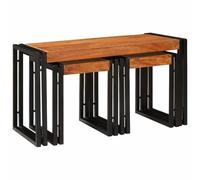 YunCangg Table gigogne 3 pièces en bois massif d'acacia et métal, table basse avec étagère pour salon, chambre à coucher, bureau, flexible et peu encombrante