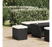 YunCangg Tabouret avec coussin noir 40 x 30 x 40 cm en rotin synthétique - Pouf rembourré avec coussin doux - Pouf ottoman pour salon, chambre à coucher, couloir et détente
