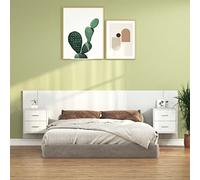 YunCangg Tête de lit avec tables de chevet en bois blanc, montage mural, espace de rangement, chambre à coucher, lit double, lit simple, 160 x 80 cm, tête de lit moderne avec dossier, accessoires de