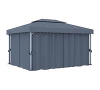 YunCangg Tonnelle 4 x 3 m anthracite en aluminium avec rideaux, tente de jardin, imperméable, résistante aux UV, tente de fête avec protection contre la pluie et distributeur d'ombre, pergola avec