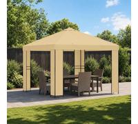 YunCangg Tonnelle de jardin 3 x 3 m crème polyester et acier 190 g/m² avec structure de toit imperméable comme distributeur d'ombre et protection contre la pluie pour terrasse, balcon, fête et camping