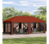 YunCangg Tonnelle de jardin avec parois latérales 6 x 3 m, terre cuite, polyester et acier, pliable avec côtés en filet, tente de fête imperméable pour jardin, terrasse, balcon, protection solaire et