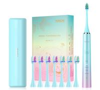 YUNCHI Brosse à dents électrique, sonique, pour adultes et enfants, rechargeable en USB-C, 5 modes de brossage avec fonction intelligente, 8 têtes de brosse et étui de voyage, bleue