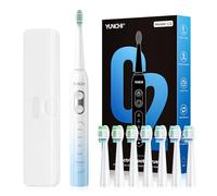 YUNCHI C2 Brosse à dents électrique, 40 000 VPM, sonique, pour adultes, charge USB-C, 55 jours d'autonomie, 5 modes de brossage, minuterie de 2 minutes, 8 têtes de brosse, étui de voyage, bleu clair